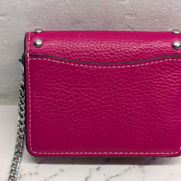 Coach Studded Mini Crossbody Bag w/ Chain. Like New. Fuschia Pink & Silver. - Picture 11 of 16